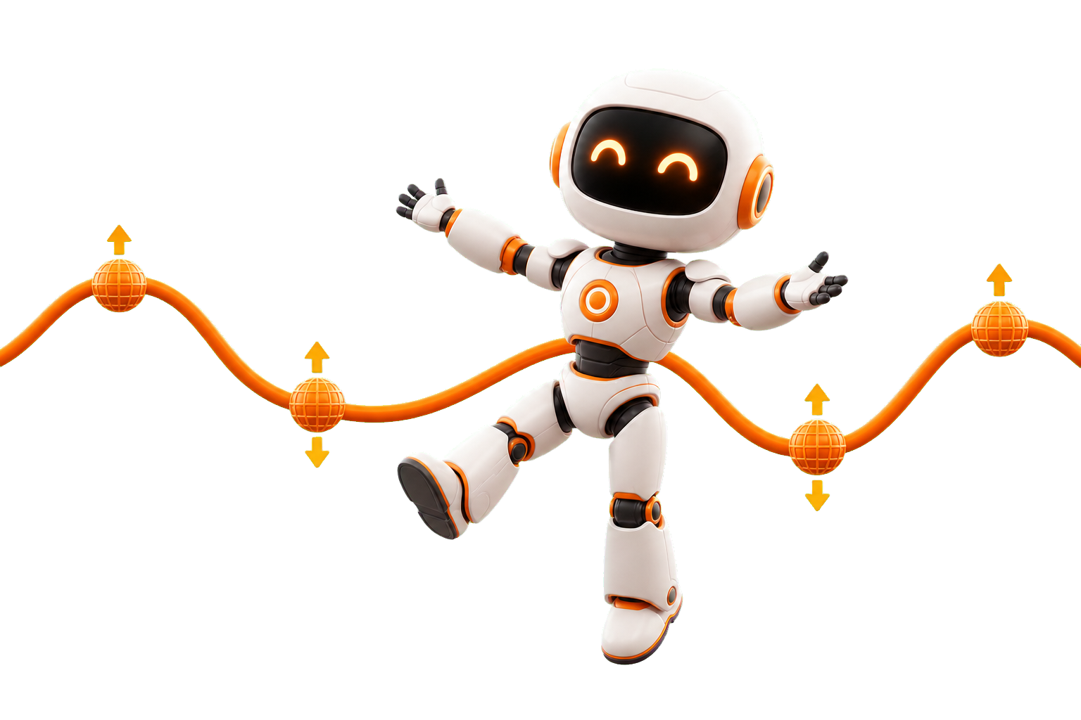 A 3D trading bot celebrating the completed comparison